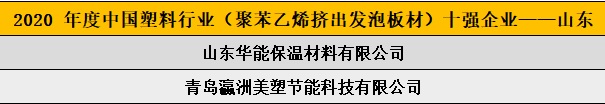 2020 年度中國(guó)塑料行業(yè)（聚苯乙烯擠出發(fā)泡板材）十強(qiáng)企業(yè)——山東