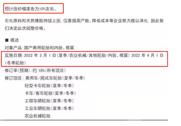 住友橡膠在日本發(fā)布了漲價通知