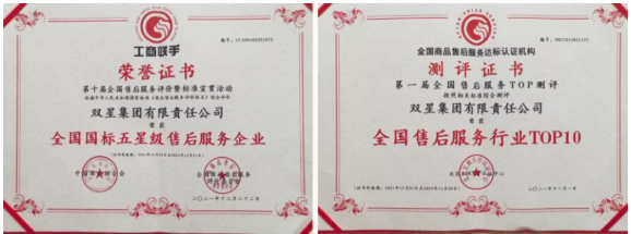 全國(guó)國(guó)標(biāo)五星級(jí)售后服務(wù)企業(yè)”、“全國(guó)售后服務(wù)行業(yè)TOP10