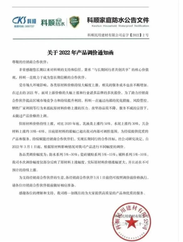 新一輪漲價潮來襲，立邦、嘉寶莉、巴德士等上調(diào)產(chǎn)品價格！