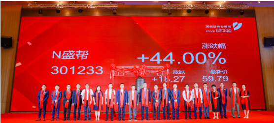 最高價格為59.79元/股，超過上市首日漲幅限制，封在漲停板上。