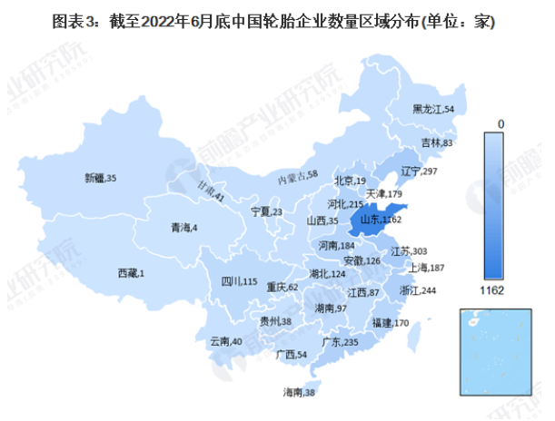 山東相關(guān)輪胎企業(yè)數(shù)1162家