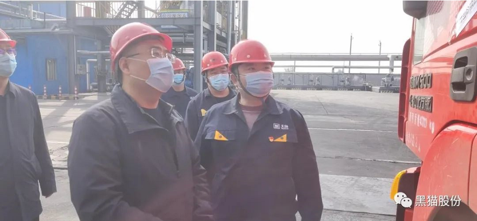 　太原黑貓向調研組一行詳細介紹企業(yè)基本情況、安全生產及疫情防控工作。調研組詳細聽取了匯報內容后，深入現(xiàn)場進行實地查看，對物流車輛出入廠的疫情管控詳細詢問，并強調要壓實壓緊安全生產責任，嚴格執(zhí)行閉環(huán)管理，筑牢“外防輸入”的第一道防線。