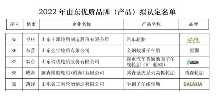 山東優(yōu)質(zhì)輪胎品牌，5家！