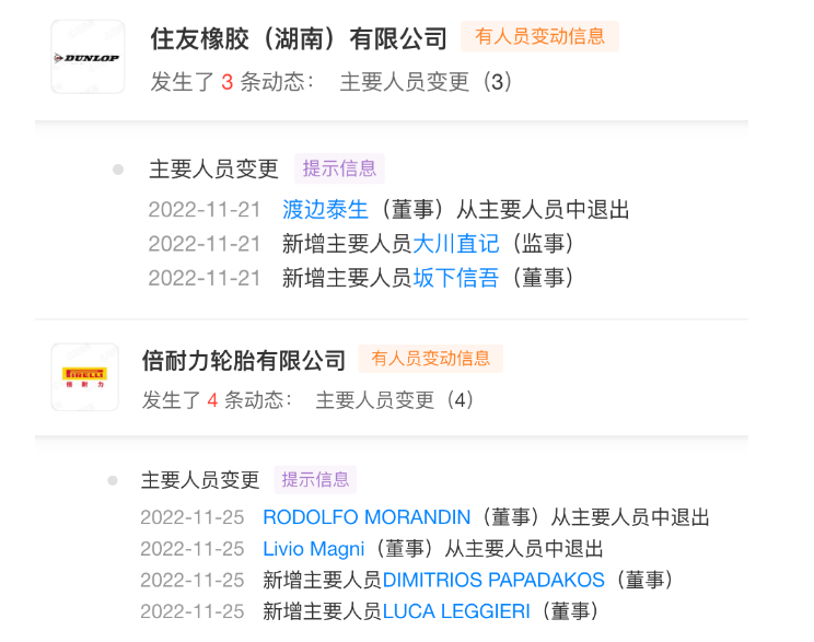 僅11月份，普利司通、住友橡膠、倍耐力、錦湖輪胎等企業(yè)在中國(guó)的公司董事、監(jiān)事等均發(fā)生人員變更調(diào)整。