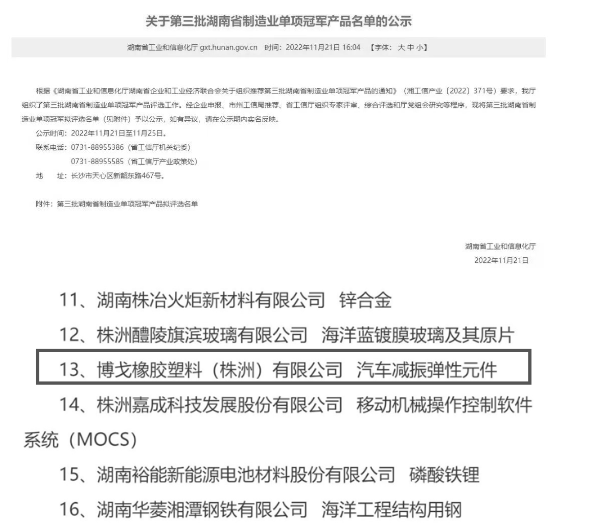公司產(chǎn)品獲湖南省制造業(yè)單項(xiàng)冠軍！