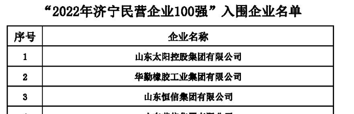 “2022年濟寧民營企業(yè)100強名單正式發(fā)布。其中華勤橡膠工業(yè)集團有限公司進入該榜單。