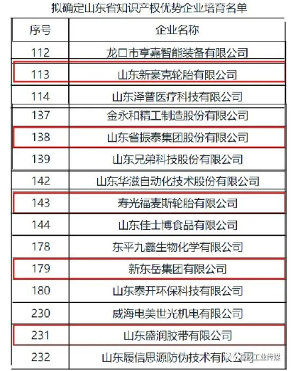 山東振泰、新豪克、福麥斯等，入選山東省知識產(chǎn)權(quán)優(yōu)勢企業(yè)培育名單