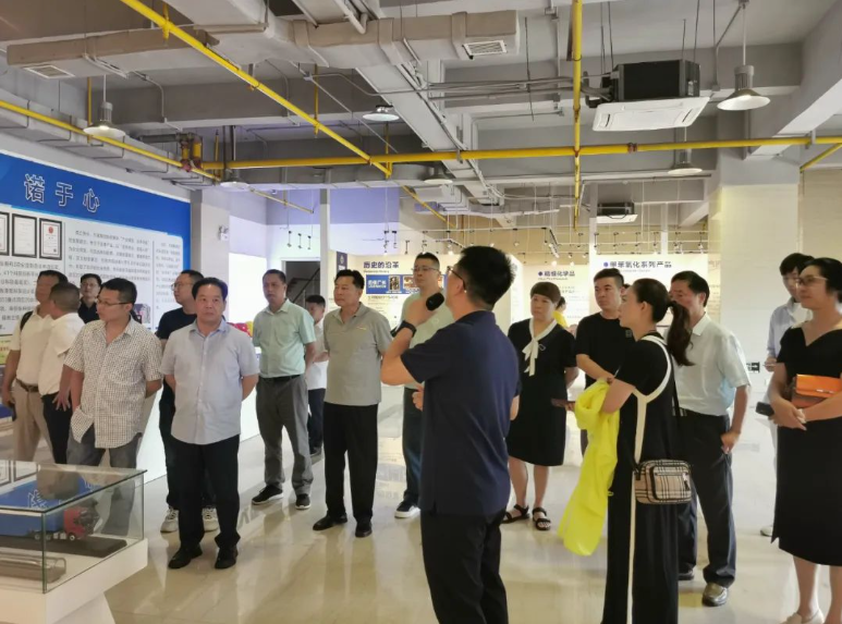 考察團一行在雙虎涂料營銷總監(jiān)歐隆杰的帶領(lǐng)下參觀了雙虎涂料的展廳，并在質(zhì)量總監(jiān)李玉花的引領(lǐng)下參觀了智能制造車間和曝曬場等場地。
