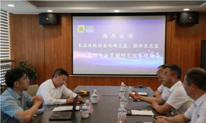 金旭峰一行人首先參觀了青島黑貓研究院的中試生產(chǎn)車間、黑貓文化展廳、檢測中心、研發(fā)中心等，詳細了解了黑貓集團的歷史發(fā)展、業(yè)務(wù)范圍、產(chǎn)學(xué)研融合等情況。