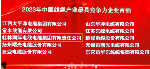 桂林國際線纜集團榮獲"中國線纜產(chǎn)業(yè)最具競爭力企業(yè)百強”